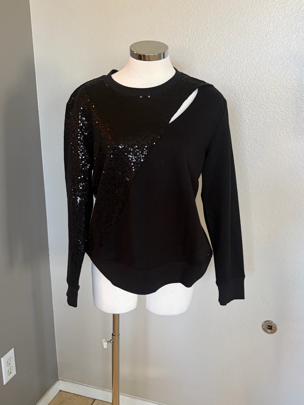 Dkny Black Sequin Cutout Sweatshirt